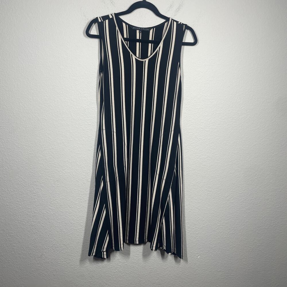 Ritva Falla Womens Size Small Vertical Stripe Shift Dress Black White Sleeveless